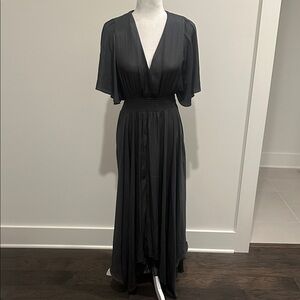 NWOT Grade and Gather Dark Gray Satin Dress Sz M